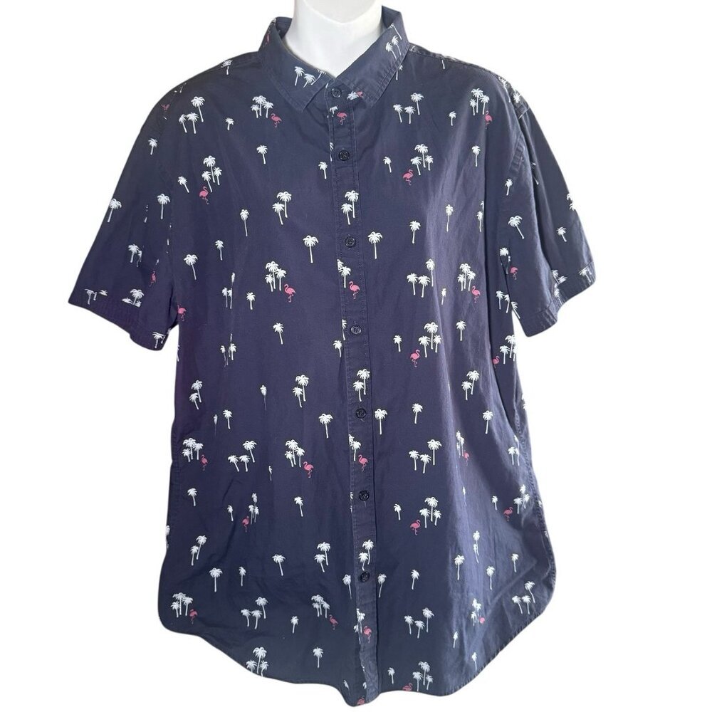 Express Men’s Short Sleeve Button Down‎ Hawaiian Shirt Blue W/ Flamingos Size XL